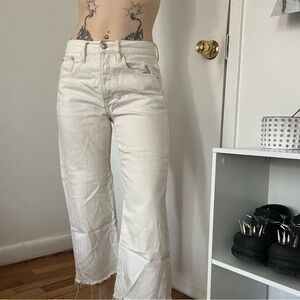 American Eagle Outfitters Cream Flare Wide Leg Jeans